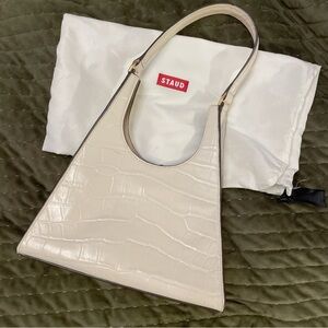 STAUD Small Rey Croc-Embossed Leather Bag